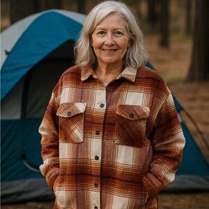 NWOT thread & supply women’s pink orange & cream flannel oversized Shacket in 1X